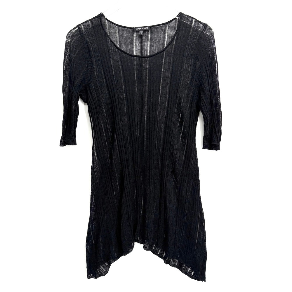 Eileen Fisher Linen Silk Knit Tunic Top Size S Italian Yarn Black Lagenlook